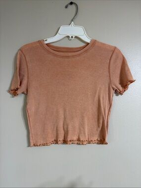 aerie Peach Ribbed Lettuce-Edge Crop Top